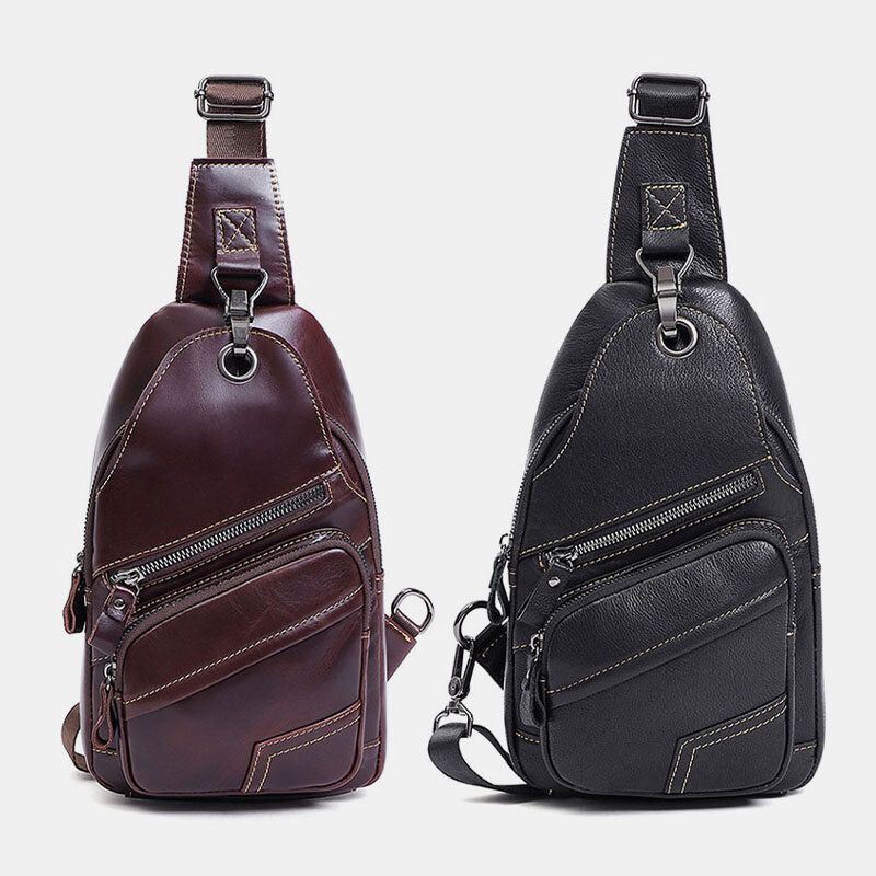 Heren Echt Leer Grote Capaciteit Outdoor Casual Borst Tas Converteerbare Schouderriem Multi-pocket Schoudertas Crossbody Tas