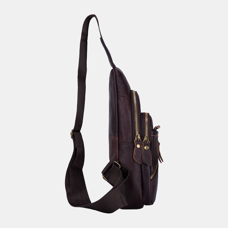 Heren Echt Leer Multi-lagen Lichtgewicht Crossbody Tas Borsttas Sling Bag