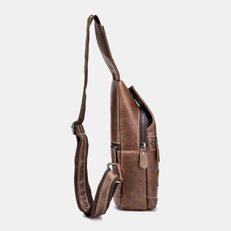 Heren Echt Leer Multi-pocket Anti-diefstal Slijtvaste Vintage Casual Crossbody Tas Borsttas