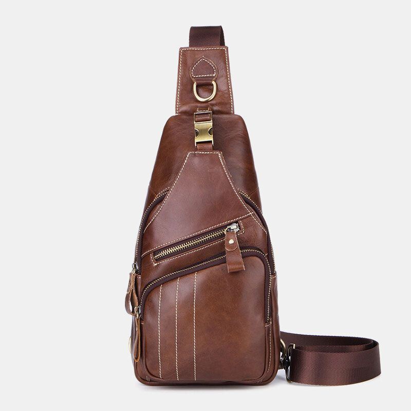 Heren Echt Leer Retro Business Casual Effen Kleur Lederen Schoudertas Crossbody Tas Borsttas