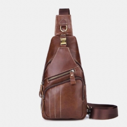 Heren Echt Leer Retro Business Casual Effen Kleur Lederen Schoudertas Crossbody Tas Borsttas