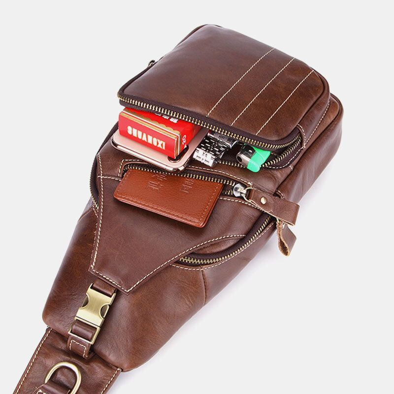 Heren Echt Leer Retro Business Casual Effen Kleur Lederen Schoudertas Crossbody Tas Borsttas