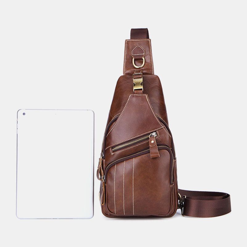 Heren Echt Leer Retro Business Casual Effen Kleur Lederen Schoudertas Crossbody Tas Borsttas