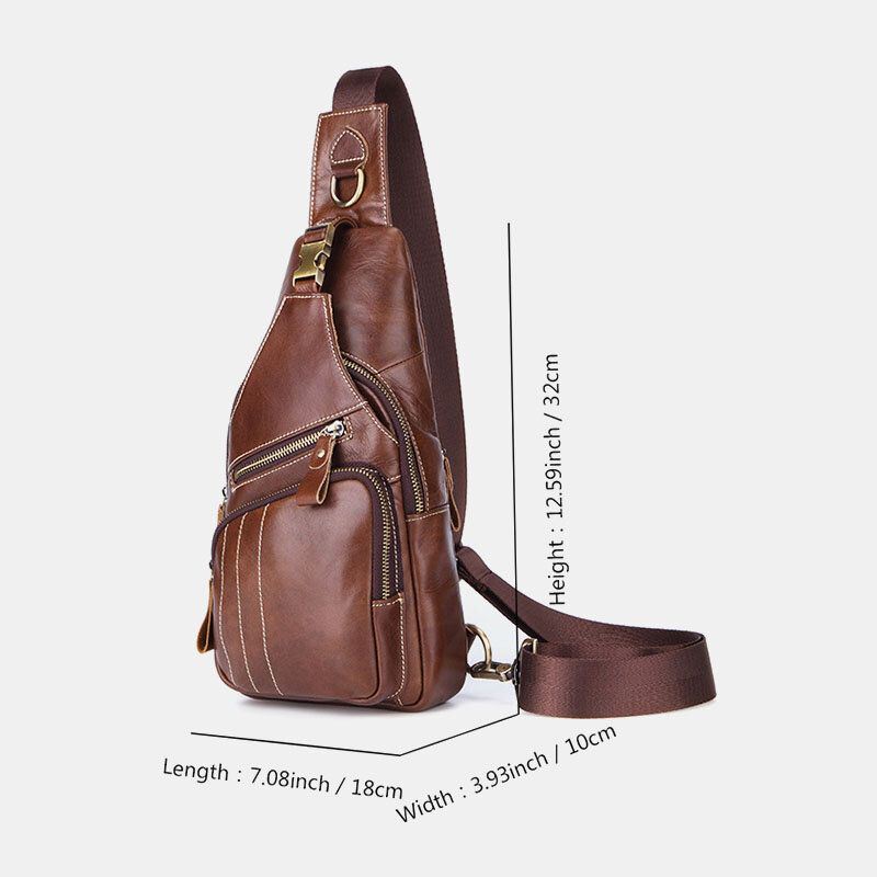 Heren Echt Leer Retro Business Casual Effen Kleur Lederen Schoudertas Crossbody Tas Borsttas