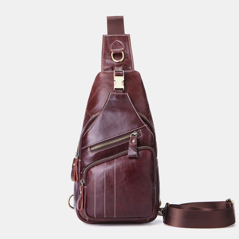 Heren Echt Leer Retro Business Casual Effen Kleur Lederen Schoudertas Crossbody Tas Borsttas