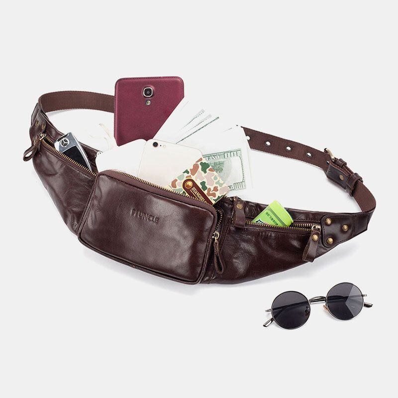 Heren Echt Leer Retro Sport Outdoor Multi-carry Borsttas Sling Bag Crossbody Tas Heuptas