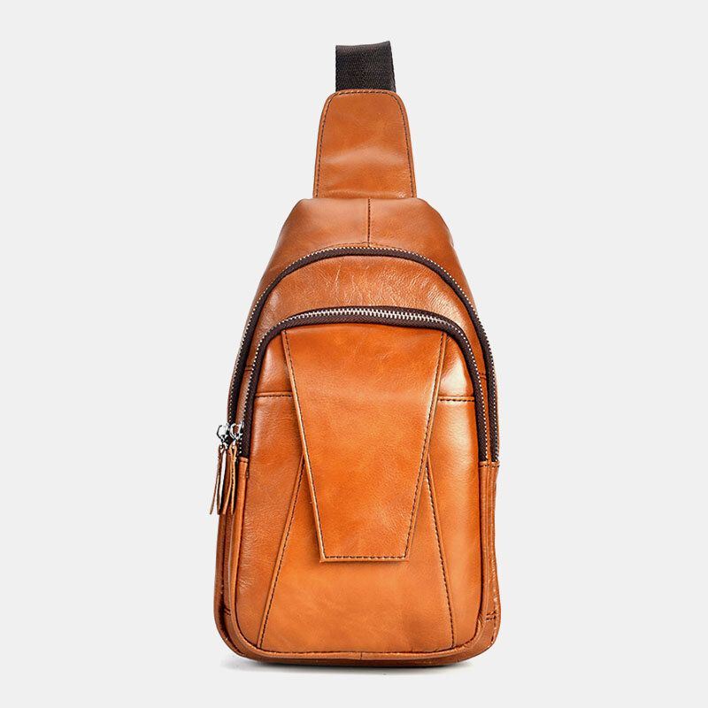 Heren Echt Leer Terug Anti-diefstal Rits Borst Zak Mode Casual Slijtvaste Crossbody Tas Schoudertas