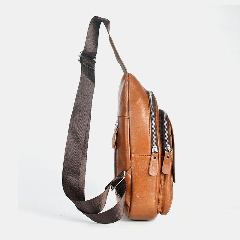 Heren Echt Leer Terug Anti-diefstal Rits Borst Zak Mode Casual Slijtvaste Crossbody Tas Schoudertas