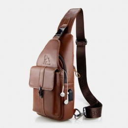 Heren Echt Leer Usb Opladen Retro Casual Koeienhuid Borsttas Sling Bag Crossbody Bag