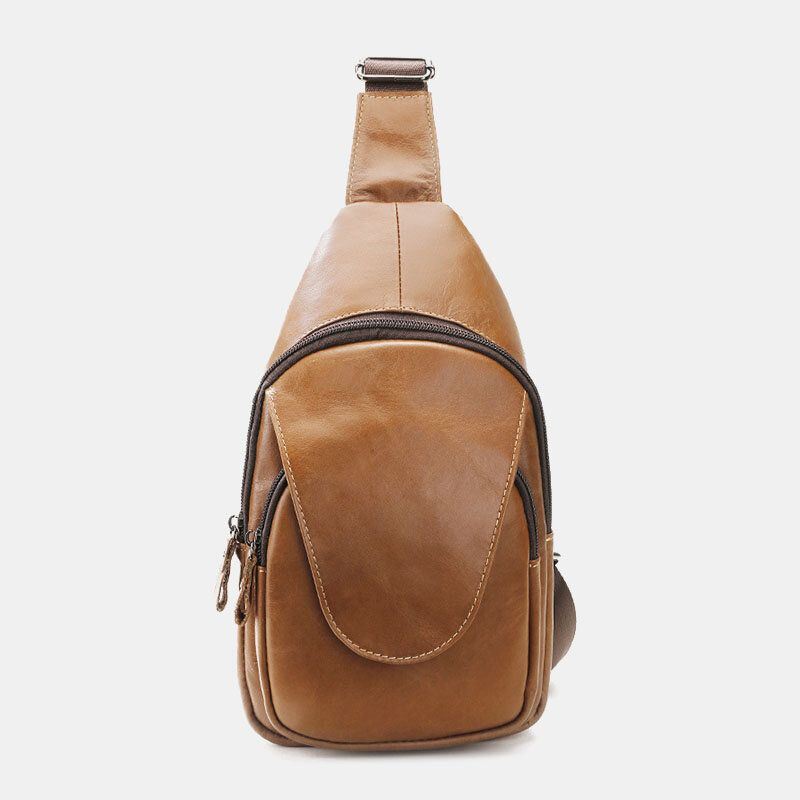 Heren Eerste Laag Koeienhuid Casual Mode Grote Capaciteit Borsttas Crossbody Tas