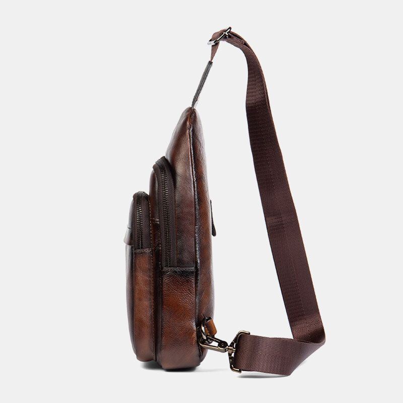 Heren Eerste Laag Koeienhuid Multi-pocket Anti-diefstal Borsttas Messenger Bag Crossbody Schoudertassen