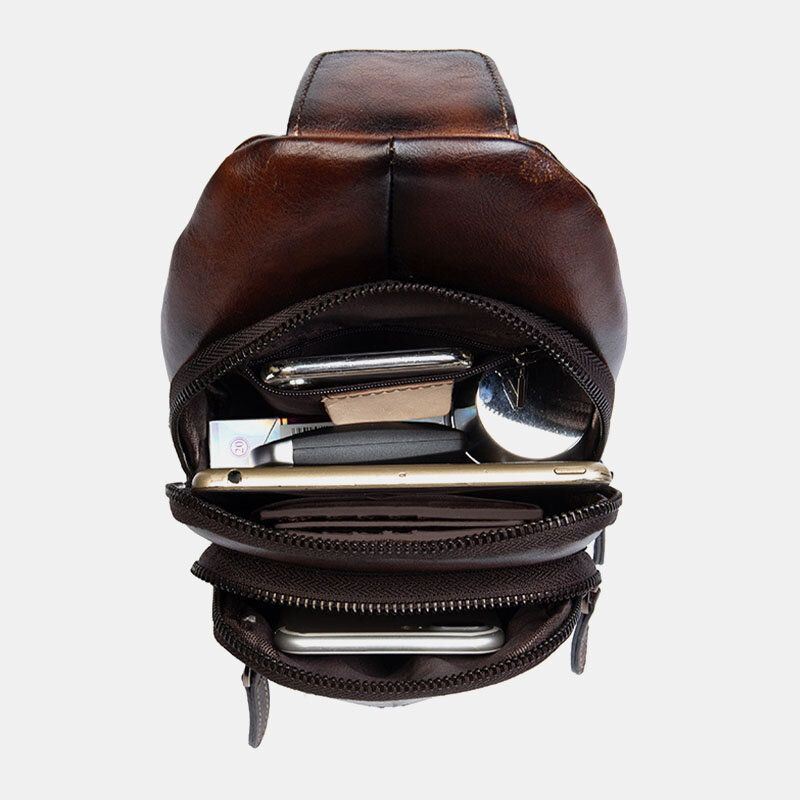 Heren Eerste Laag Koeienhuid Multi-pocket Anti-diefstal Borsttas Messenger Bag Crossbody Schoudertassen