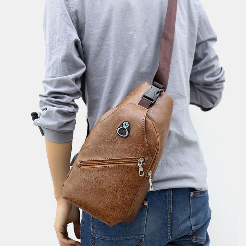 Heren Kunstleer Usb Opladen Oortelefoon Reizen Retro Zakelijke Borsttas Crossbody Tas