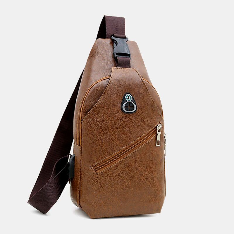 Heren Kunstleer Usb Opladen Oortelefoon Reizen Retro Zakelijke Borsttas Crossbody Tas