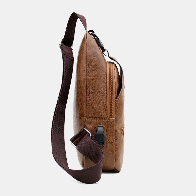 Heren Kunstleer Usb Opladen Oortelefoon Reizen Retro Zakelijke Borsttas Crossbody Tas