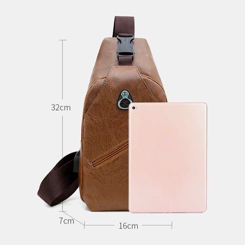 Heren Kunstleer Usb Opladen Oortelefoon Reizen Retro Zakelijke Borsttas Crossbody Tas