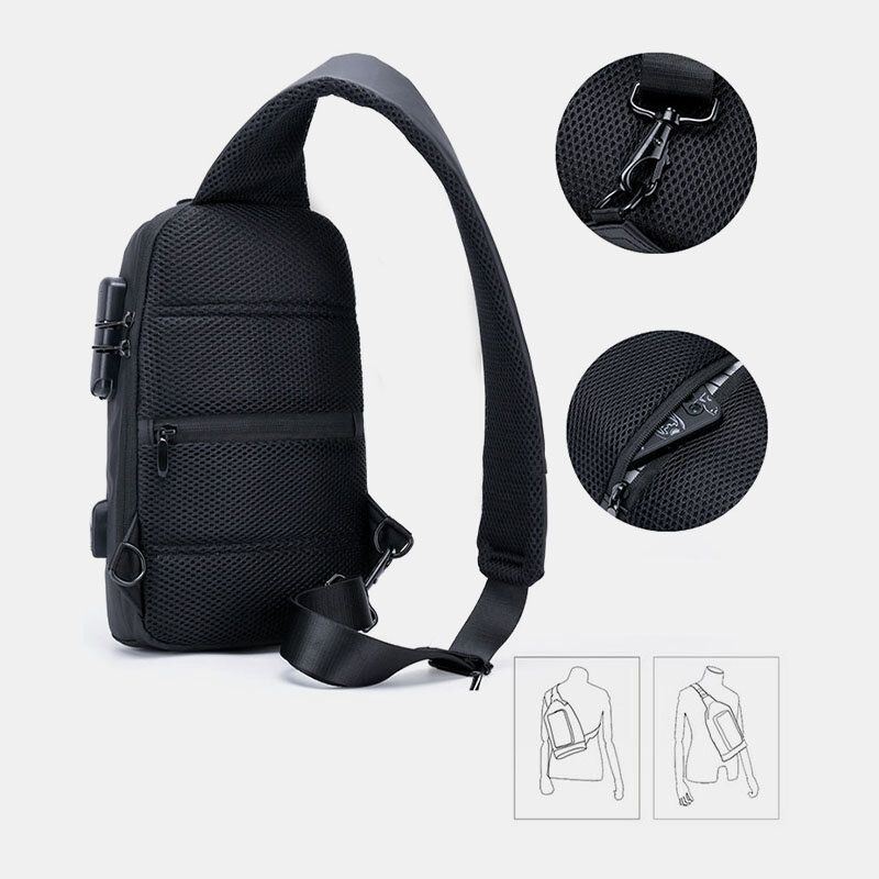 Heren Oxford Anti-diefstal Wachtwoord Lock Grote Capaciteit Borst Tas Reizen Usb Opladen Waterdicht Ademend Messenger Bag Schoudertas