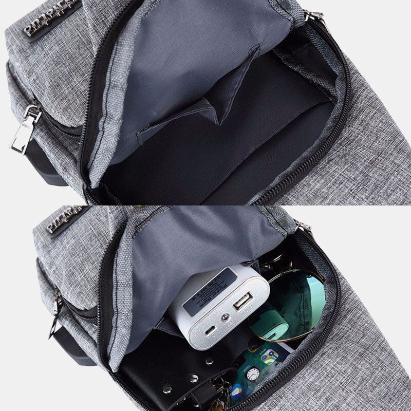 Heren Oxford Doek Usb Opladen Multi-pocket Grote Capaciteit Waterdichte Borsttas Schoudertas