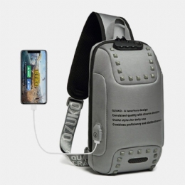 Heren Oxford Letter Voor Wachtwoord Slot Anti-diefstal Ontwerp Usb Opladen Crossbody Tas Meerdere Zakken Multi-compartimenten Borsttas