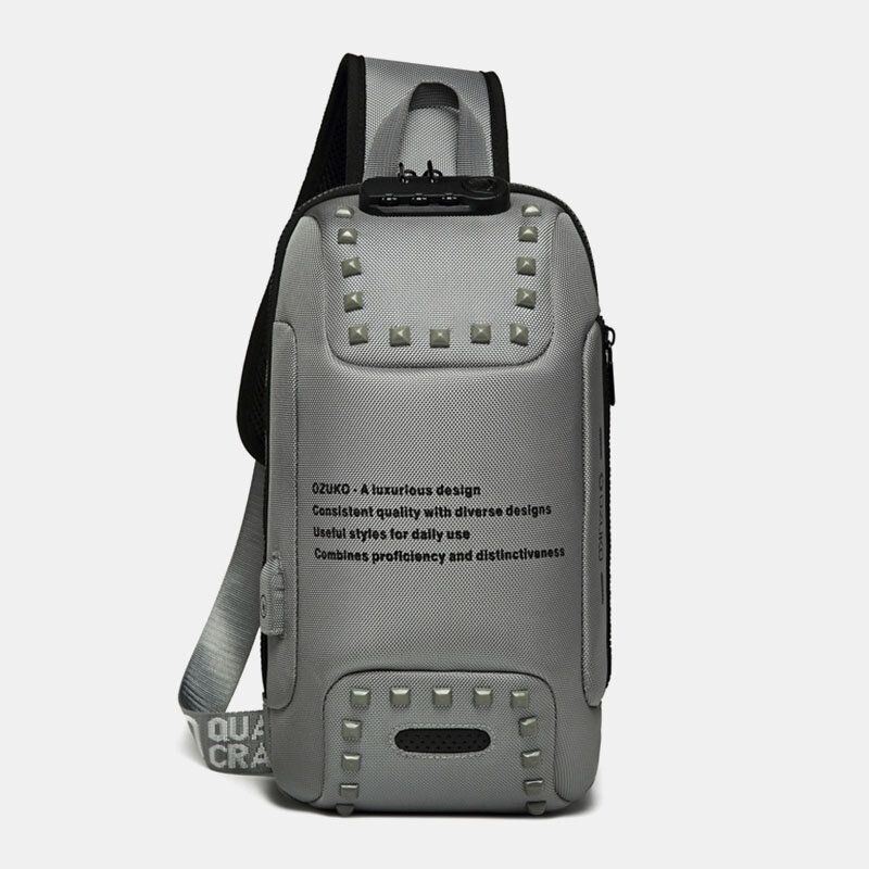 Heren Oxford Letter Voor Wachtwoord Slot Anti-diefstal Ontwerp Usb Opladen Crossbody Tas Meerdere Zakken Multi-compartimenten Borsttas