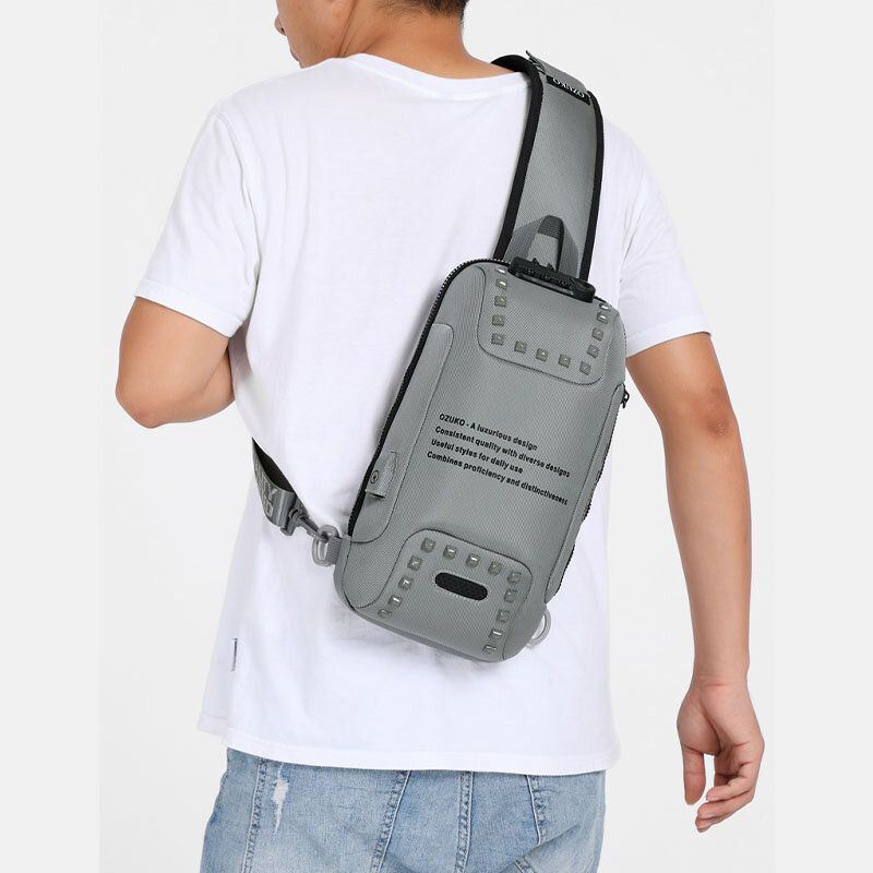 Heren Oxford Letter Voor Wachtwoord Slot Anti-diefstal Ontwerp Usb Opladen Crossbody Tas Meerdere Zakken Multi-compartimenten Borsttas