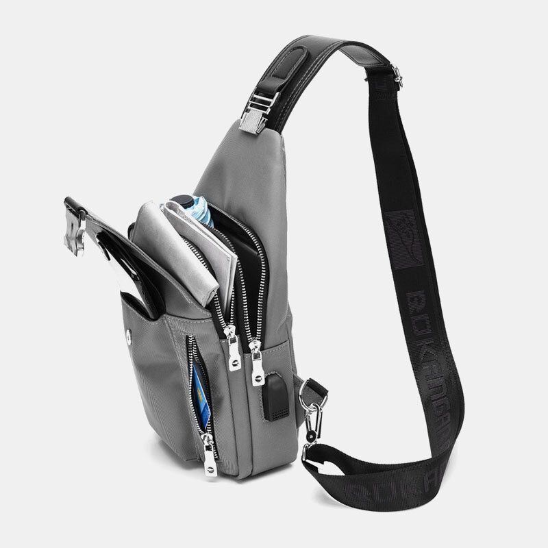 Heren Oxford Usb Opladen Hoofdtelefoon Gat Ontwerp Borstzak Multifunctionele Multi-pocket Waterdichte Crossbody Schoudertas