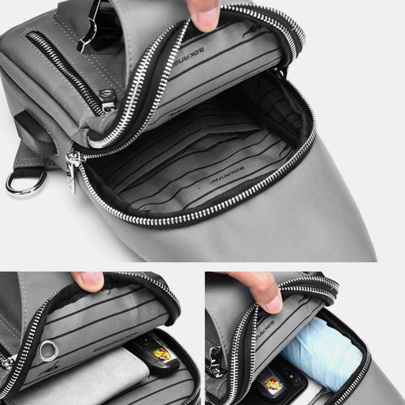 Heren Oxford Usb Opladen Hoofdtelefoon Gat Ontwerp Borstzak Multifunctionele Multi-pocket Waterdichte Crossbody Schoudertas