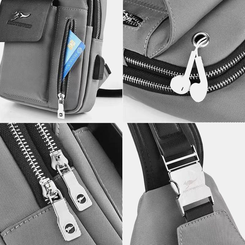 Heren Oxford Usb Opladen Hoofdtelefoon Gat Ontwerp Borstzak Multifunctionele Multi-pocket Waterdichte Crossbody Schoudertas