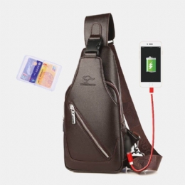 Heren Pu Lederen Usb Opladen Waterdicht Oortelefoon Gat Zakelijke Crossbody Tas Borsttas Sling Bag