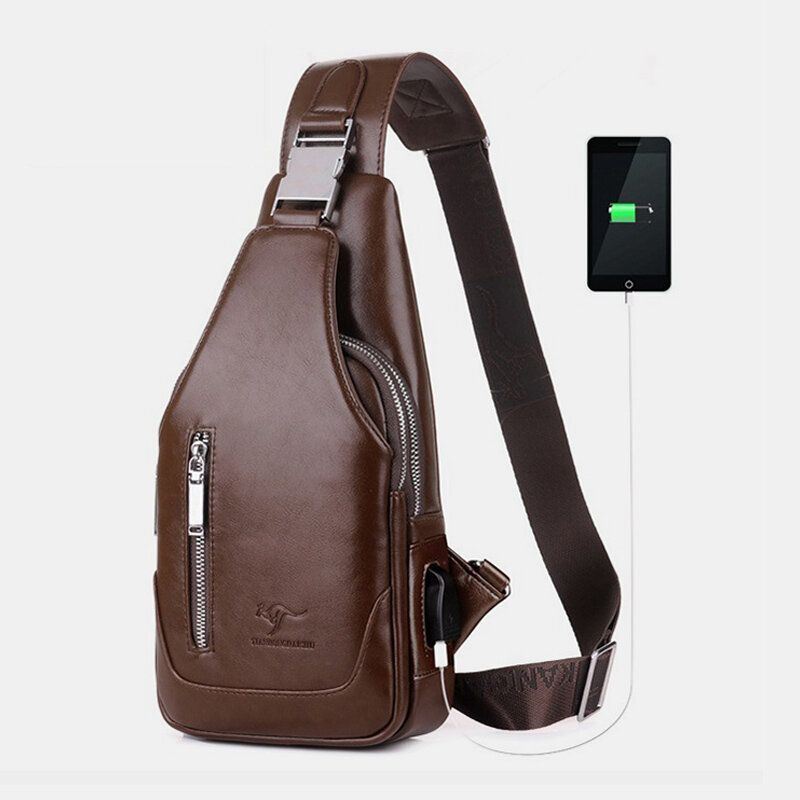 Heren Pu Leer Business Casual Outdoor Waterdichte Multi-carry Schoudertas Crossbody Tas Borsttas Met Usb Opladen