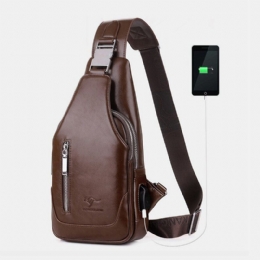 Heren Pu Leer Business Casual Outdoor Waterdichte Multi-carry Schoudertas Crossbody Tas Borsttas Met Usb Opladen