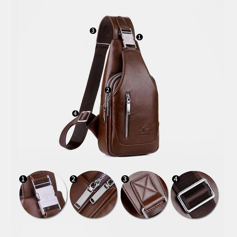 Heren Pu Leer Business Casual Outdoor Waterdichte Multi-carry Schoudertas Crossbody Tas Borsttas Met Usb Opladen