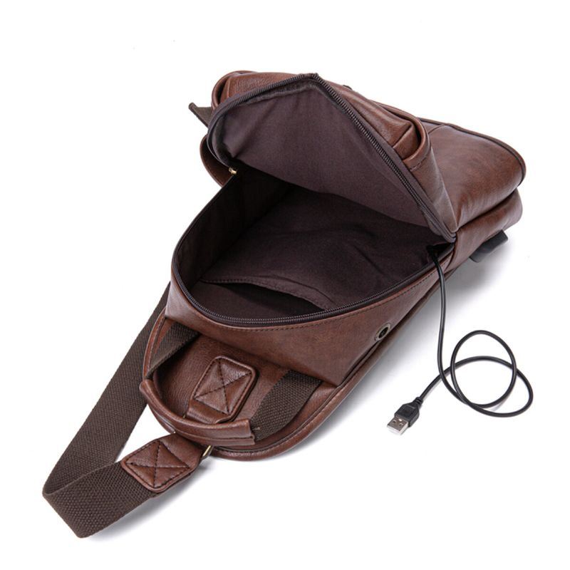 Heren Pu Leer Grote Capaciteit Multifunctionele Headset Gat Usb Opladen Korte Trip Sling Tassen Crossbody Tas Borst Tas