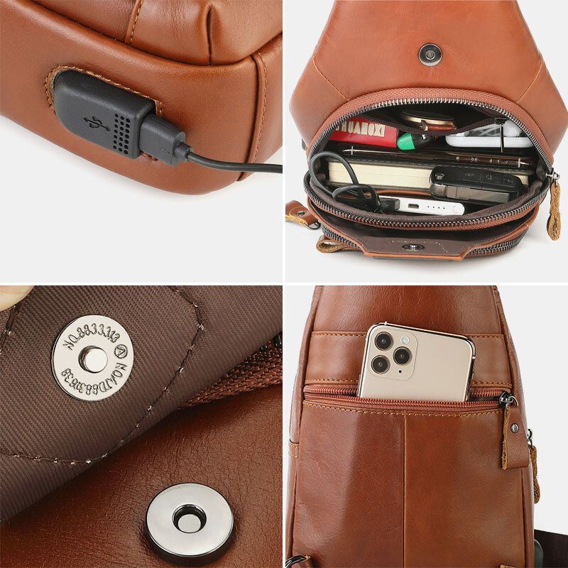 Heren Retro Echt Leer Multifunctionele Multi-pocket Hasp Borsttas Draag Crossbody Tas