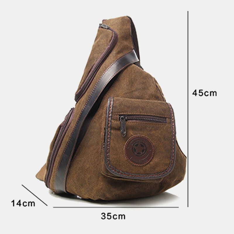 Heren Retro Gewassen Canvas Multi-pocket Waterdichte Borsttas Outdoor Sport Grote Capaciteit Slijtvaste Crossbody Tas Schoudertas