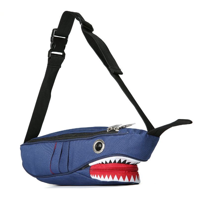 Heren Unisex Canvas Shark Shape Multi-pocket Borsttas Cartoon Casual Superzachte Grote Capaciteit Multifunctionele Messenger Crossbody Tassen Schoudertas