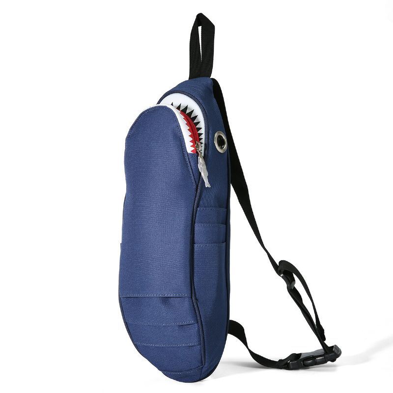 Heren Unisex Canvas Shark Shape Multi-pocket Borsttas Cartoon Casual Superzachte Grote Capaciteit Multifunctionele Messenger Crossbody Tassen Schoudertas