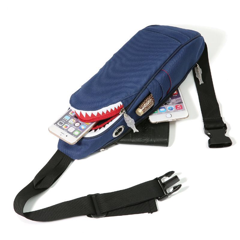 Heren Unisex Canvas Shark Shape Multi-pocket Borsttas Cartoon Casual Superzachte Grote Capaciteit Multifunctionele Messenger Crossbody Tassen Schoudertas