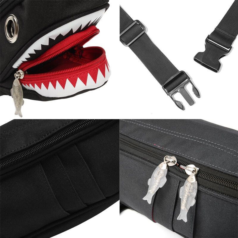 Heren Unisex Canvas Shark Shape Multi-pocket Borsttas Cartoon Casual Superzachte Grote Capaciteit Multifunctionele Messenger Crossbody Tassen Schoudertas