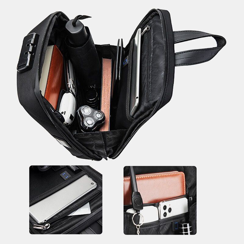 Heren Usb Opladen Anti-diefstal Code Lock Borsttas Multifunctionele Grote Capaciteit Outdoor Travel Crossbody Bag