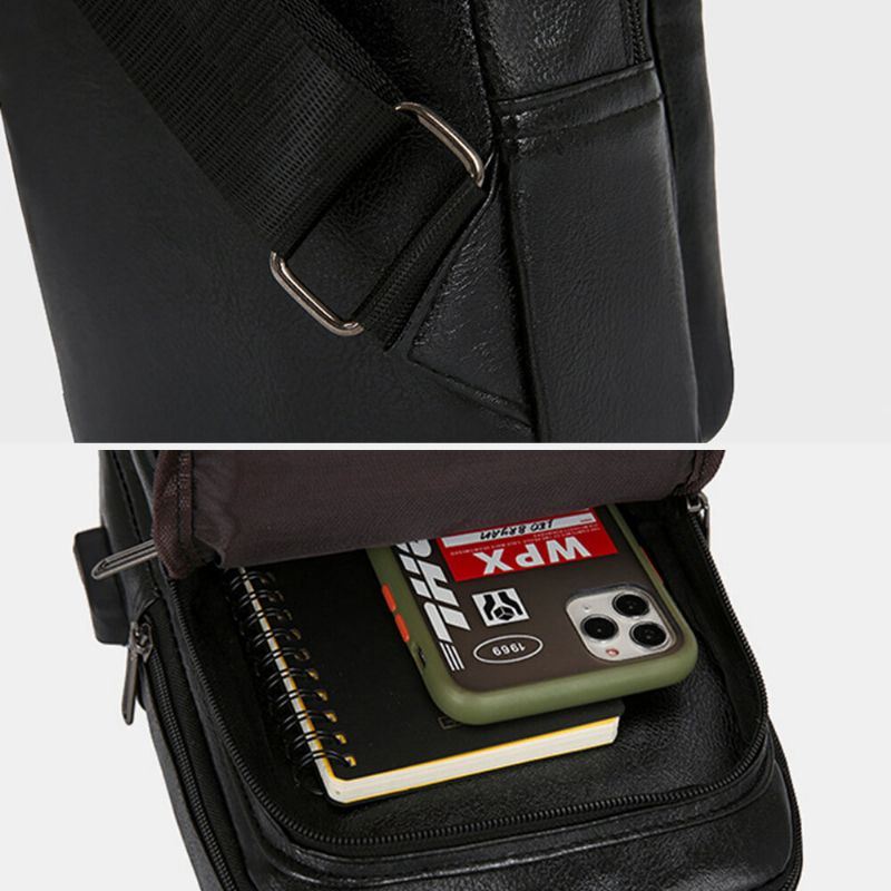 Heren Vintage Usb-oplaadontwerp Borsttas Met Meerdere Zakken Grote Capaciteit Slijtvaste Crossbody-schoudertas