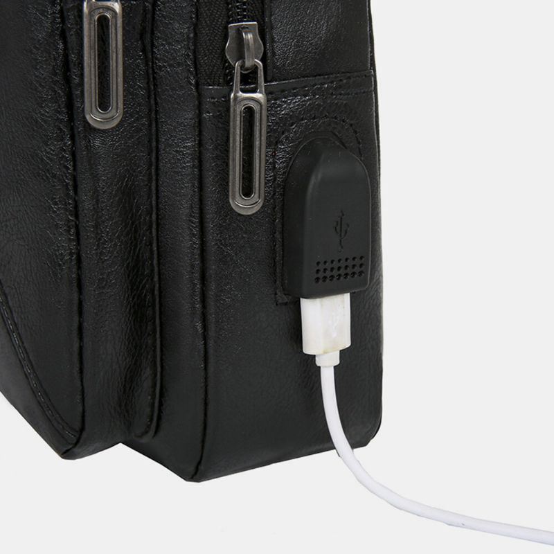 Heren Vintage Usb-oplaadontwerp Borsttas Met Meerdere Zakken Grote Capaciteit Slijtvaste Crossbody-schoudertas