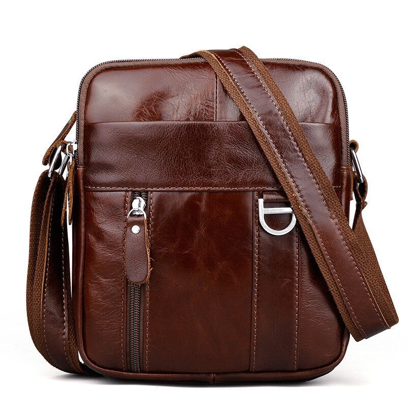 Bruin Lederen Schoudertas Voor Heren Messenger Crossbody Aktetas Sling Bag Voor Ipad Mini