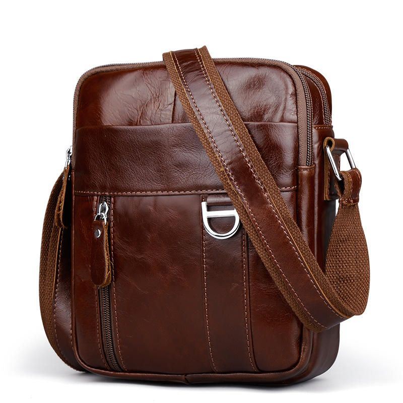 Bruin Lederen Schoudertas Voor Heren Messenger Crossbody Aktetas Sling Bag Voor Ipad Mini