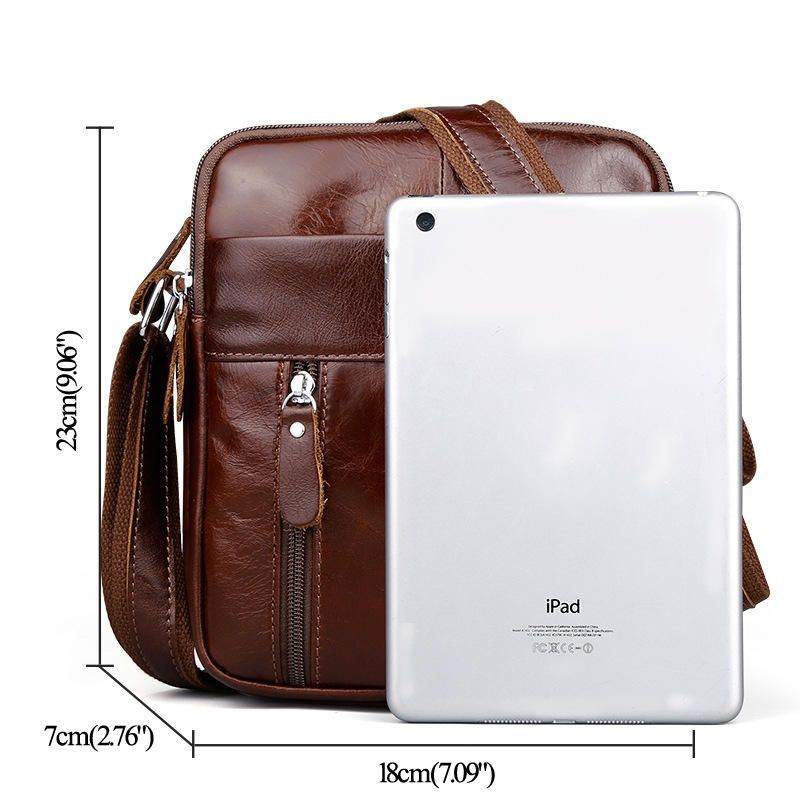 Bruin Lederen Schoudertas Voor Heren Messenger Crossbody Aktetas Sling Bag Voor Ipad Mini