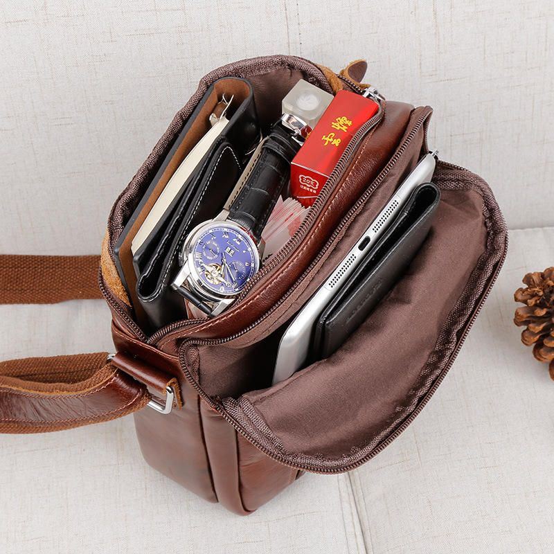 Bruin Lederen Schoudertas Voor Heren Messenger Crossbody Aktetas Sling Bag Voor Ipad Mini