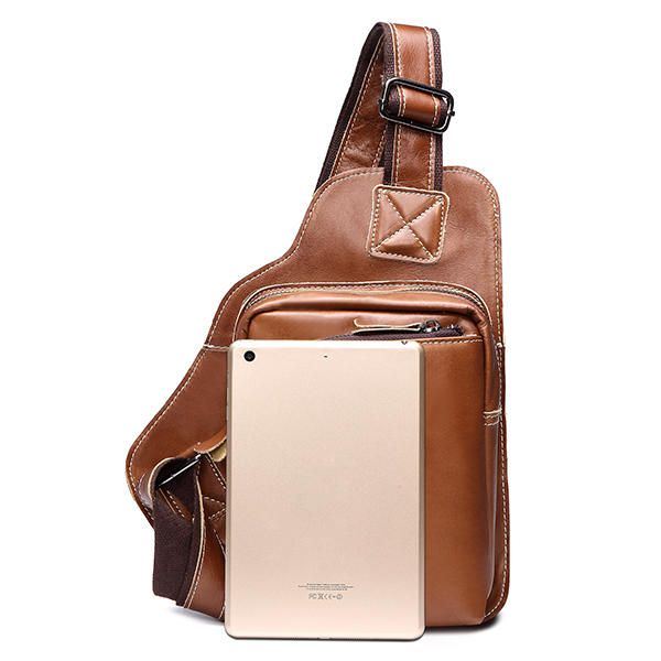 Bullcaptain® Heren Echte Lederen Sling Bag Zakelijke Casual Outdoor Borst Crossbody Tas Voor Ipad Mini