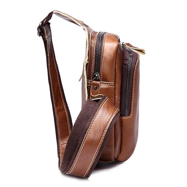 Bullcaptain® Heren Echte Lederen Sling Bag Zakelijke Casual Outdoor Borst Crossbody Tas Voor Ipad Mini