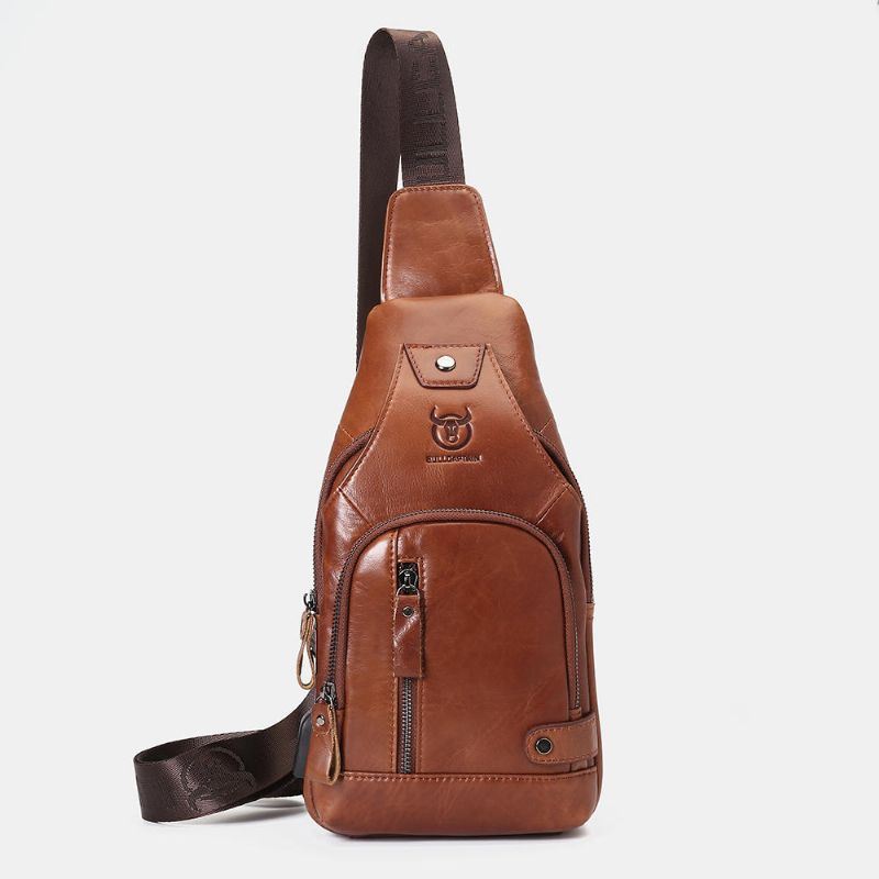 Echt Lederen Usb-oplader Voor Heren Met Grote Capaciteit Zakelijke Casual Borsttas Crossbody-schoudertas