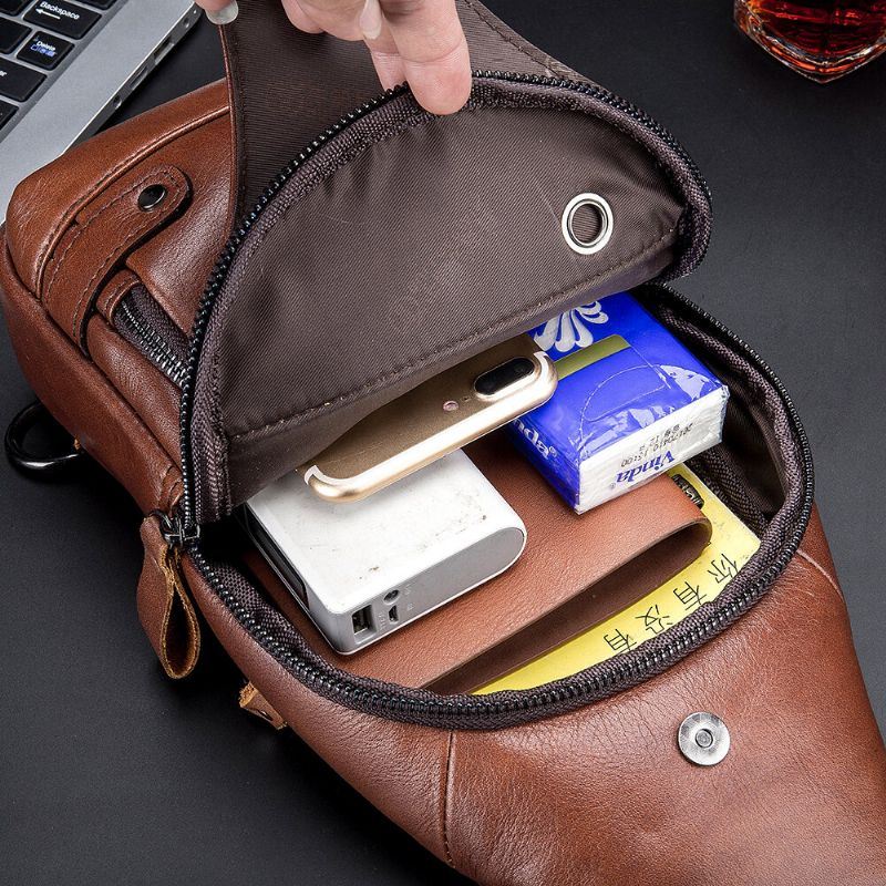 Echt Lederen Usb-oplader Voor Heren Met Grote Capaciteit Zakelijke Casual Borsttas Crossbody-schoudertas